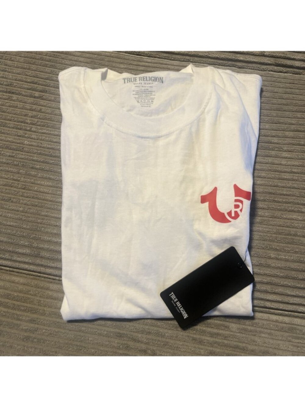 True Religion Gray Logo Pocket Crew Neck Short Sleeve Men's T-Shirt Small White - Picture 8 of 8